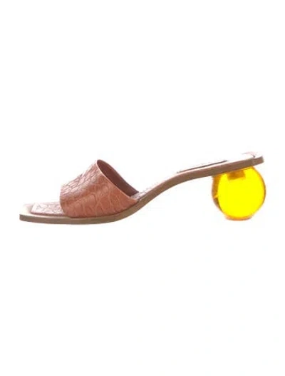 Pre-owned Cult Gaia Leather Slides In Brown