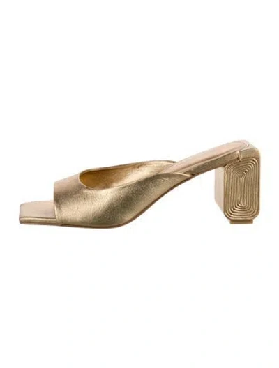 Pre-owned Cult Gaia Leather Slides In Gold