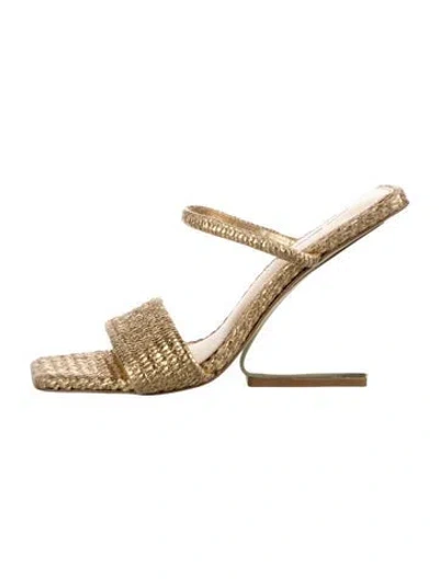Pre-owned Cult Gaia Leather Slides In Gold