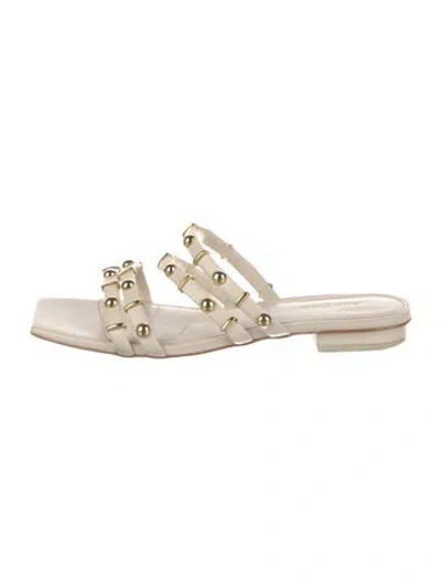Pre-owned Cult Gaia Leather Slides In Neutral