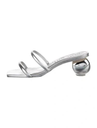 Pre-owned Cult Gaia Leather Slides In Silver