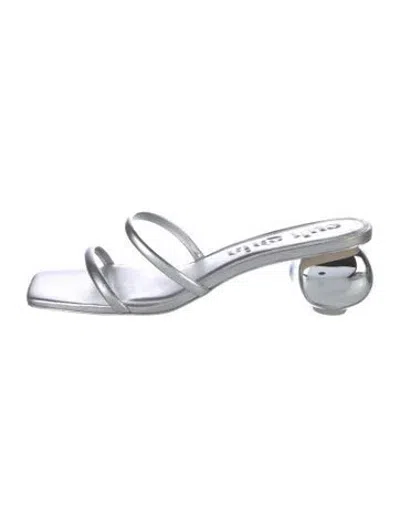 Pre-owned Cult Gaia Leather Slides In Silver