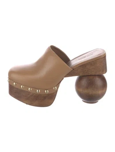 Pre-owned Cult Gaia Leather Studded Accents Mules In Brown