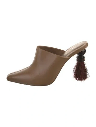 Pre-owned Cult Gaia Leather Tassel Accents Mules In Neutral