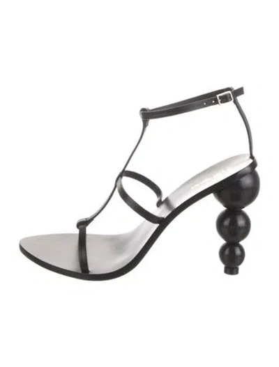Pre-owned Cult Gaia Leather T-strap Sandals In Black