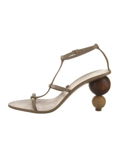 Pre-owned Cult Gaia Leather T-strap Sandals In Neutral
