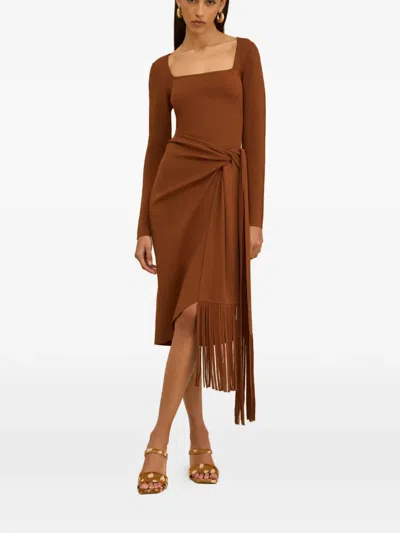 Cult Gaia Lera Fringed Midi Dress In Brown