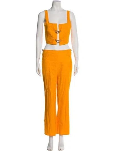 Pre-owned Cult Gaia Linen Embroidered Accent Pant Set In Yellow