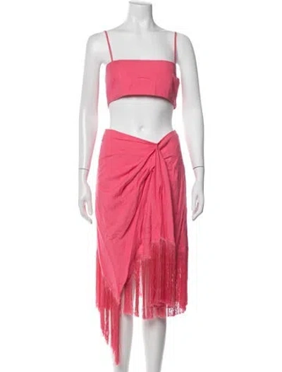 Pre-owned Cult Gaia Linen Fringe Trim Accent Skirt Set In Pink