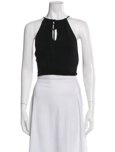 Pre-owned Cult Gaia Linen Halterneck Crop Top In Black