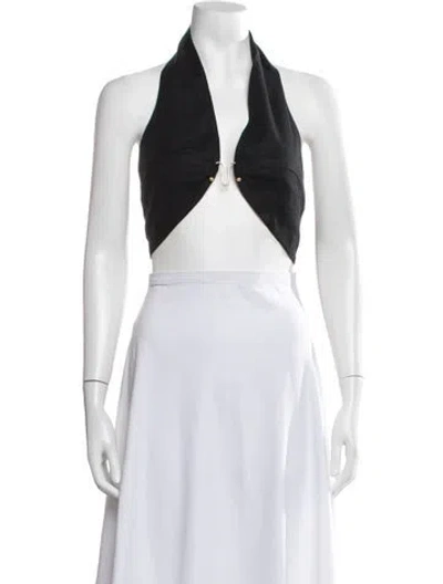 Pre-owned Cult Gaia Linen Halterneck Crop Top In Black