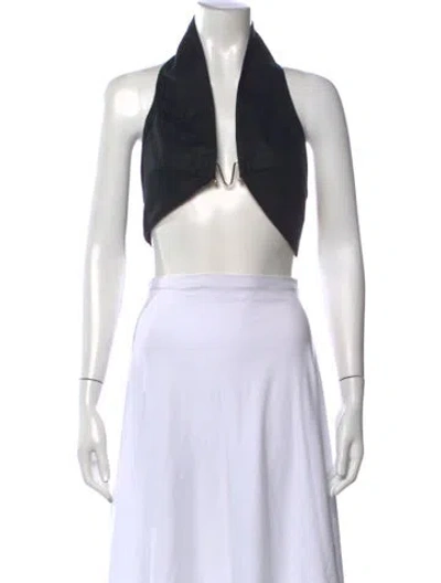 Pre-owned Cult Gaia Linen Halterneck Crop Top In Black/white