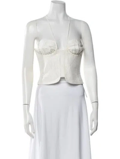 Pre-owned Cult Gaia Linen Halterneck Crop Top In White
