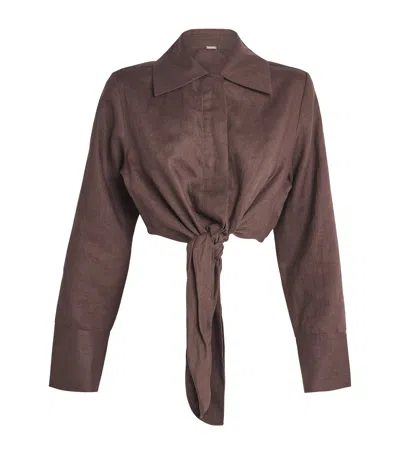 Cult Gaia Linen Kate Tie Shirt In Brown