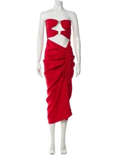 Pre-owned Cult Gaia Linen Midi Length Dress In Red