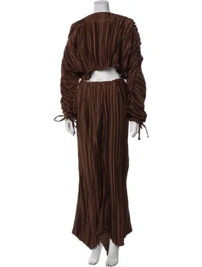 Pre-owned Cult Gaia Linen Ruffle Embellishment Pant Set In Brown