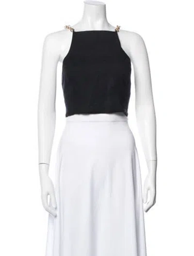 Pre-owned Cult Gaia Linen Square Neckline Crop Top In Black