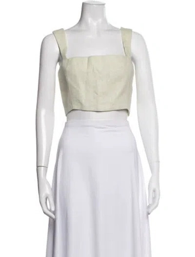 Pre-owned Cult Gaia Linen Square Neckline Crop Top In Green