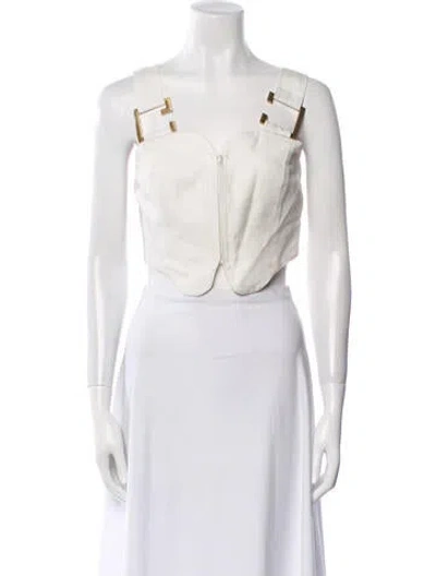 Pre-owned Cult Gaia Linen Square Neckline Crop Top In Neutral