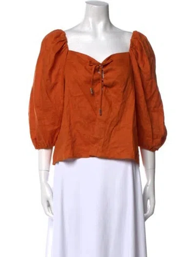 Pre-owned Cult Gaia Linen Square Neckline Crop Top In Orange