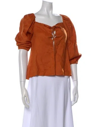Pre-owned Cult Gaia Linen Square Neckline Crop Top In Orange