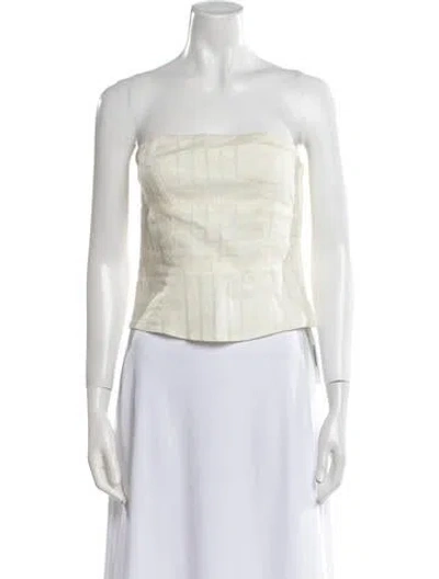 Pre-owned Cult Gaia Linen Strapless Crop Top In White