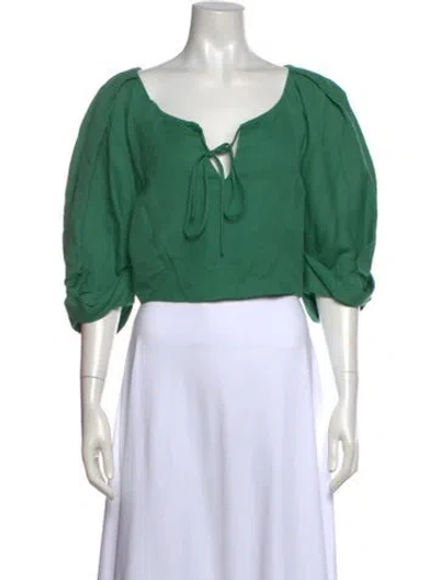 Pre-owned Cult Gaia Linen V-neck Crop Top In Green