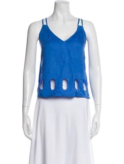 Pre-owned Cult Gaia Linen V-neck Top In Blue