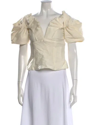 Pre-owned Cult Gaia Linen V-neck Top In Neutral