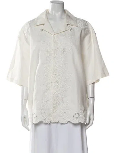 Pre-owned Cult Gaia Linen V-neck Top In Neutrals/white