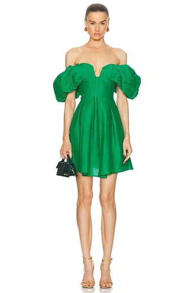 Cult Gaia Lissett Off-the-shoulder Pleated Woven Mini Dress In Green