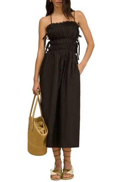Cult Gaia Lola Ruched Stretch Linen Blend Sundress In Black