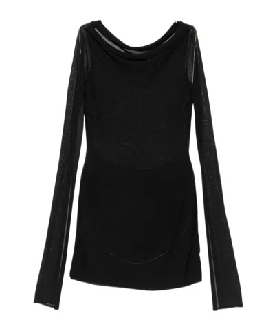 Cult Gaia Split-sleeve Cowl-neck Mini Dress In Black