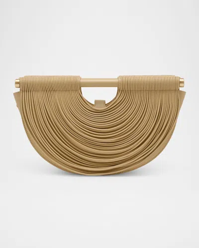 Cult Gaia Lou Draped Leather Clutch Bag In Sand