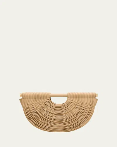 Cult Gaia Lou Draped Leather Clutch Bag In Sand