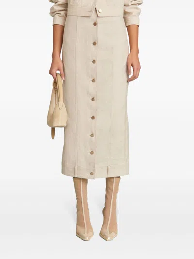 Cult Gaia Lua Cotton And Linen-blend Twill Midi Skirt In Brown