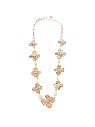 Cult Gaia Lucky Faux-pearl Floral Necklace In Gold