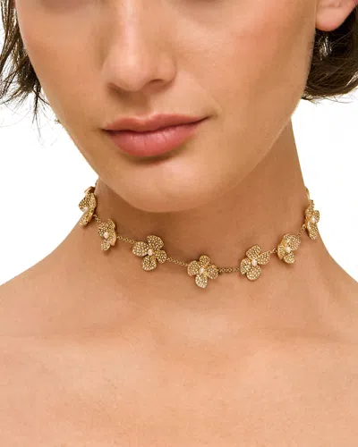 Cult Gaia Lucky Pave Flower Chain Choker Necklace, 17.7 In Gold