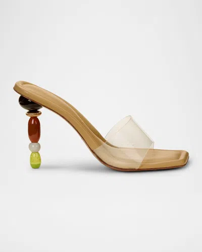 Cult Gaia Mahina Beaded Stiletto Sandals In Transparent