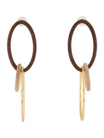 Pre-owned Cult Gaia Mahogany Wood Mini Tria Drop Hoop Earrings In Multi