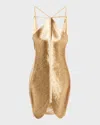 Cult Gaia Mara Draped Silk Fringe Mini Halter Dress In Gold