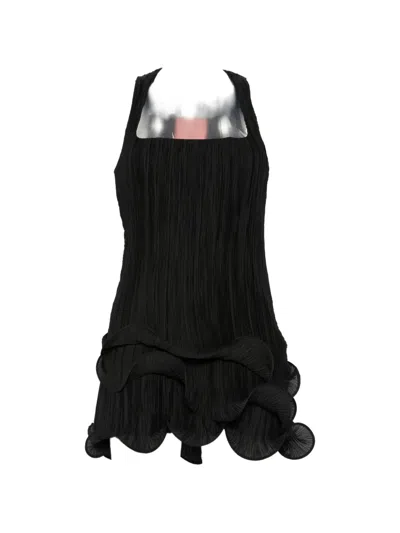 Cult Gaia Marsa Plissé-effect Ruffled Mini Dress In Black