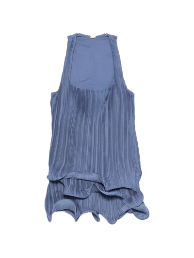 Cult Gaia Marsa Plissé-effect Ruffled Mini Dress In Blue