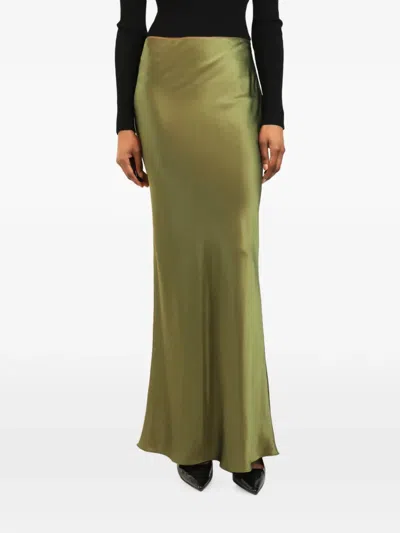 Pre-owned Cult Gaia Maxi Satin-finish Skirt In Green