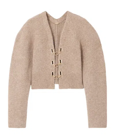 Cult Gaia Mayalu Ribbed-knit Cardigan In Brown