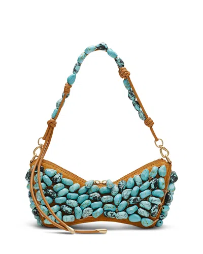Cult Gaia Mercier Turquoise Suede & Leather Clutch In Blue