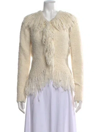 Pre-owned Cult Gaia Merino Wool V-neck Sweater In Neutral