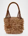 Cult Gaia Miladia Fringe Raffia Bucket Shoulder Bag In Toasted Natural