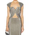 Cult Gaia Milli Pleated Satin Cutaway Sweetheart Top In Multi