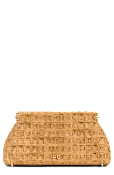 Cult Gaia Mini Lillia Woven Raffia Clutch In Toasted Natural